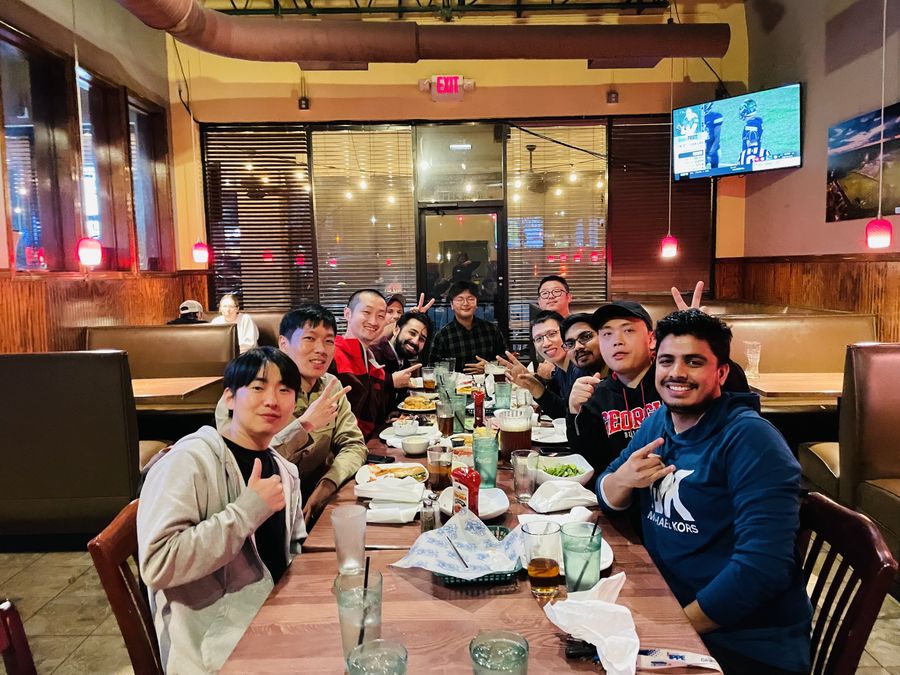 Lab group at dinner